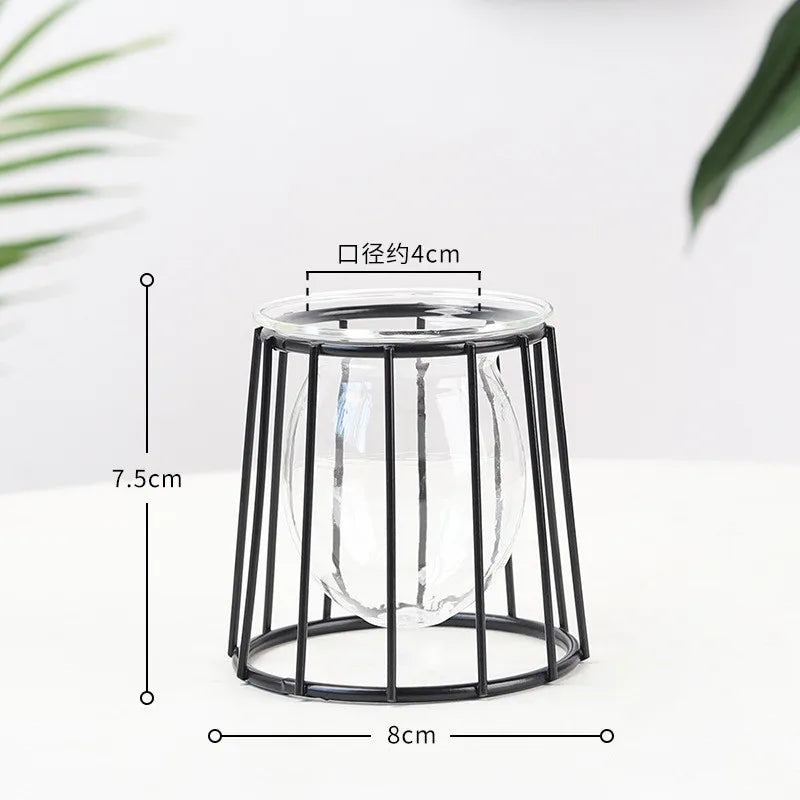 Terrarium Retro Iron Line Vase Hydroponic Plant Flower Vase Home Decoration Metal Plant Holder Nordic Styles Iron Vases Ornament