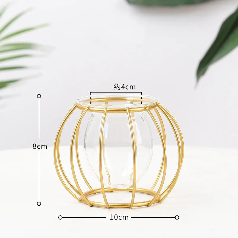 Terrarium Retro Iron Line Vase Hydroponic Plant Flower Vase Home Decoration Metal Plant Holder Nordic Styles Iron Vases Ornament