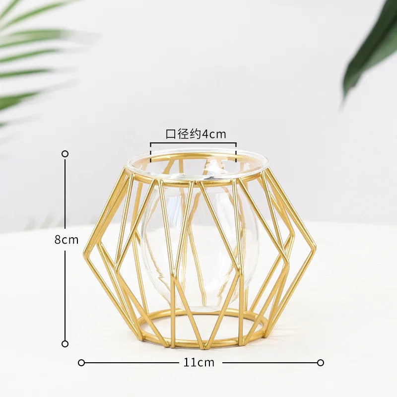 Terrarium Retro Iron Line Vase Hydroponic Plant Flower Vase Home Decoration Metal Plant Holder Nordic Styles Iron Vases Ornament