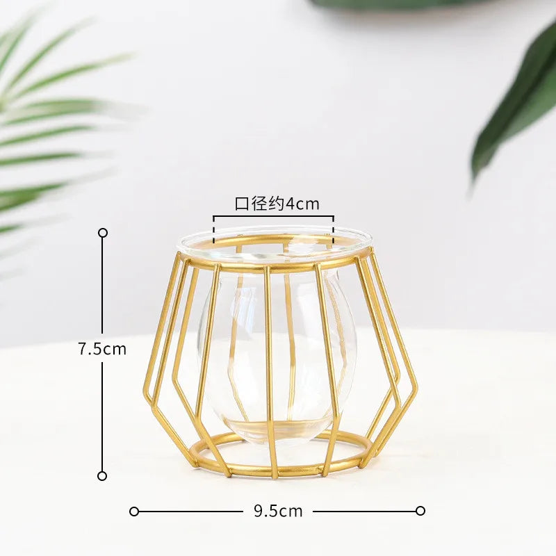 Terrarium Retro Iron Line Vase Hydroponic Plant Flower Vase Home Decoration Metal Plant Holder Nordic Styles Iron Vases Ornament