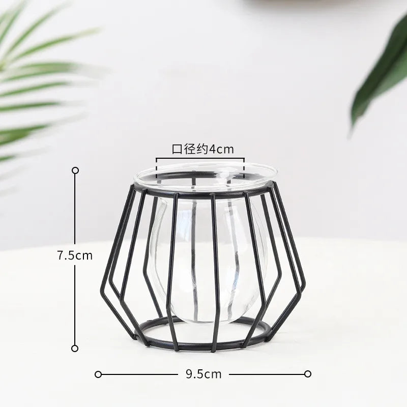 Terrarium Retro Iron Line Vase Hydroponic Plant Flower Vase Home Decoration Metal Plant Holder Nordic Styles Iron Vases Ornament