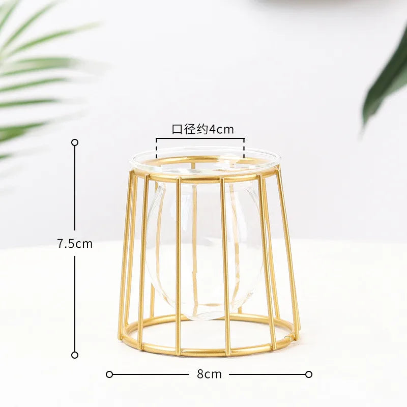 Terrarium Retro Iron Line Vase Hydroponic Plant Flower Vase Home Decoration Metal Plant Holder Nordic Styles Iron Vases Ornament