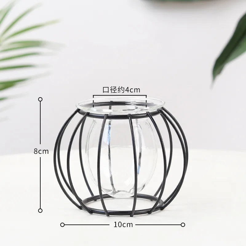 Terrarium Retro Iron Line Vase Hydroponic Plant Flower Vase Home Decoration Metal Plant Holder Nordic Styles Iron Vases Ornament