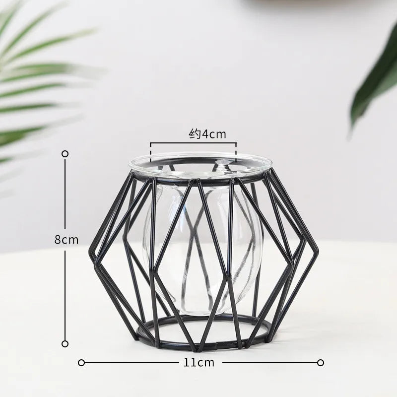 Terrarium Retro Iron Line Vase Hydroponic Plant Flower Vase Home Decoration Metal Plant Holder Nordic Styles Iron Vases Ornament