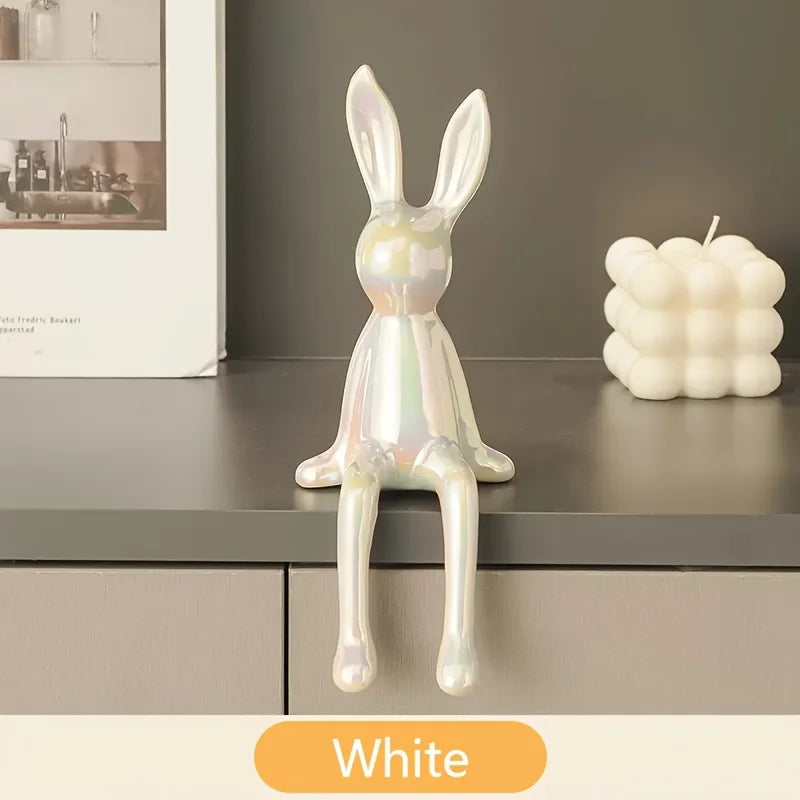 1PCS Ceramic Long-Eared Sitting Rabbit Room Ornaments Statue Luxury Home Decoration Accessories High-End Home Art Aesthetics