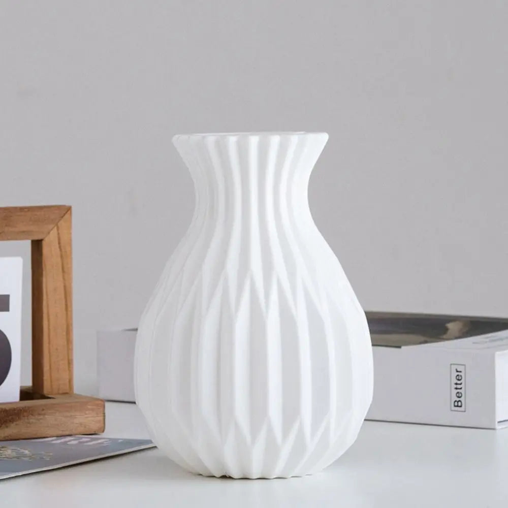 Modern Flower Vase White Plastic Vase Flower Pot Basket Nordic Home Living Room Decoration Ornament Wedding Flower Arrangement