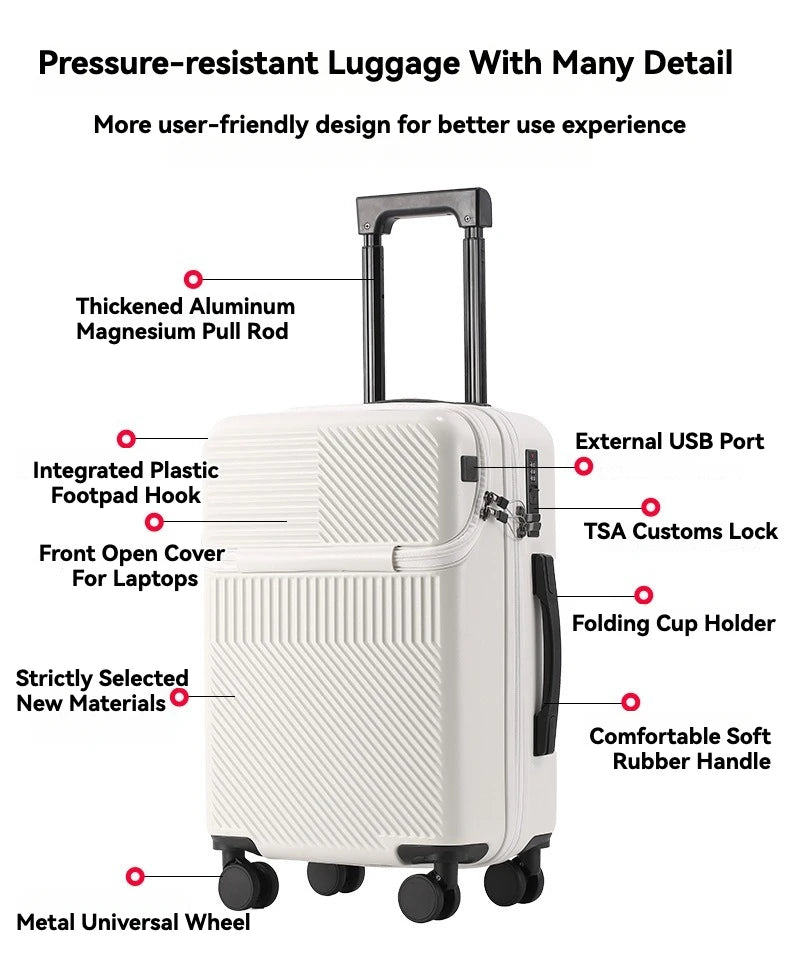 New Durable Luggage Sets Suitcase Front Open TSA Lock USB silent Spinner Wheel