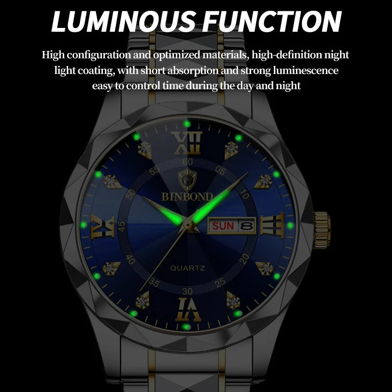 Luxury Fashion Quartz Watch Men Waterproof Week Date Clock Stainless Steel Sport Watch Men Quartz Wristwatch