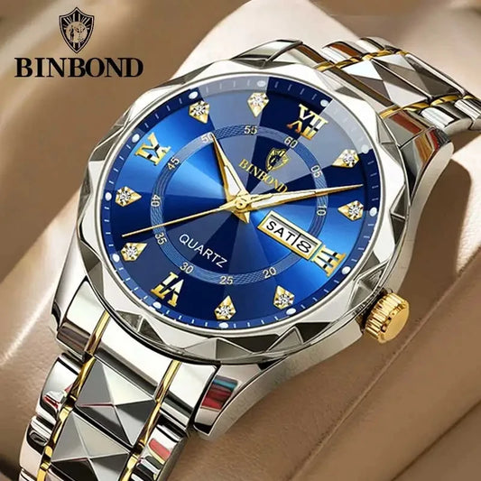 Luxury Fashion Quartz Watch Men Waterproof Week Date Clock Stainless Steel Sport Watch Men Quartz Wristwatch