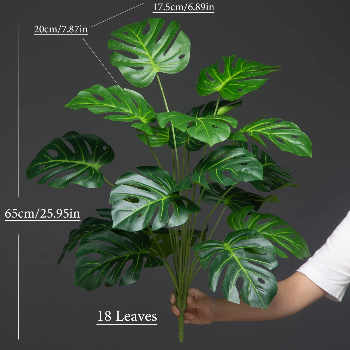 65cm 18Forks Large Artificial Monstera Tree Fake Plants Plastic Green Turtle Leave Tropical Faux Palm Leaf For Home Garden Decor