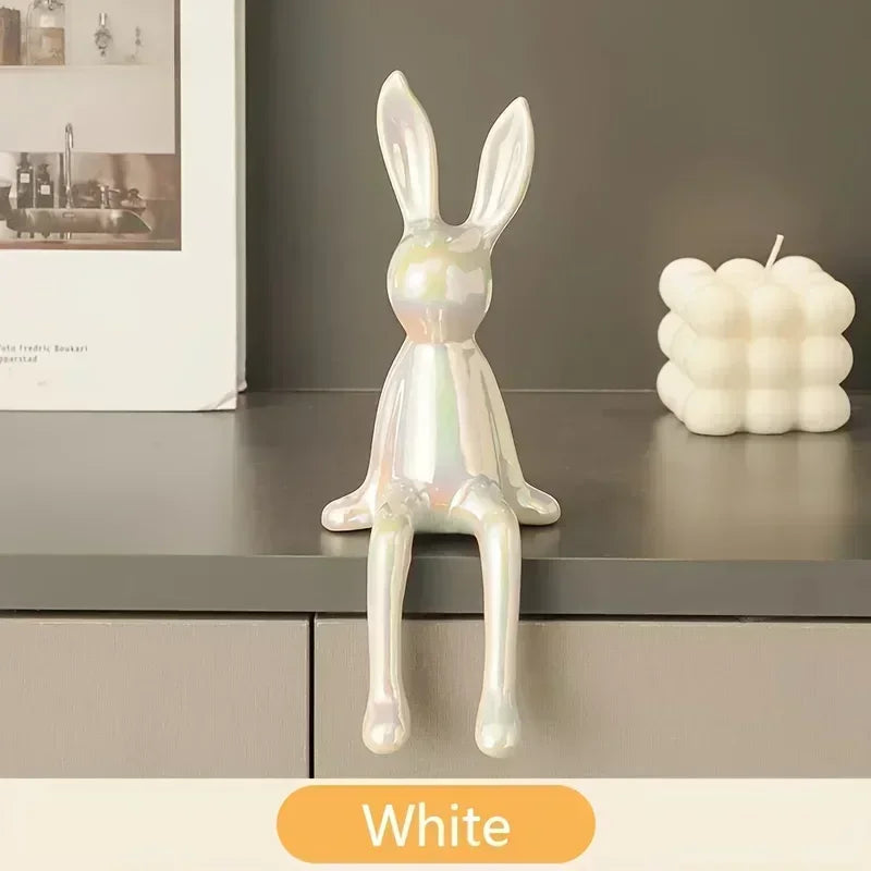 1PCS Ceramic Long-Eared Sitting Rabbit Room Ornaments Statue Luxury Home Decoration Accessories High-End Home Art Aesthetics