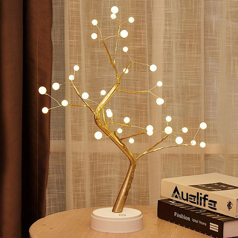 36/108 Led Night Light Table Bonsai Tree Lamp Touch Switch Copper Wire Table Lights For Bedroom Home Decoration