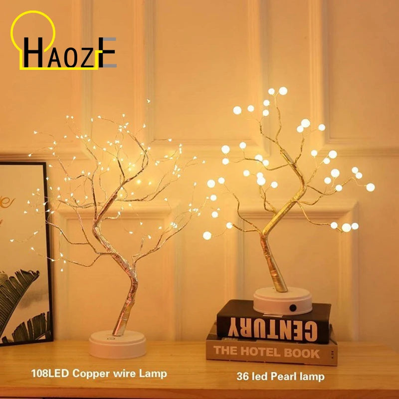 36/108 Led Night Light Table Bonsai Tree Lamp Touch Switch Copper Wire Table Lights For Bedroom Home Decoration