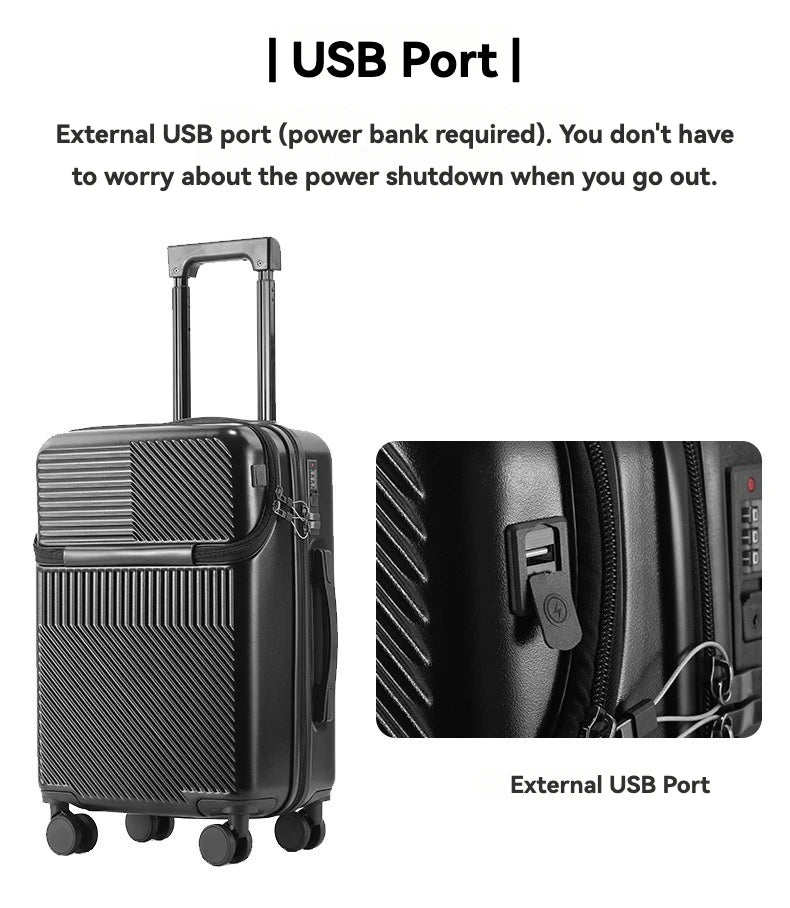 New Durable Luggage Sets Suitcase Front Open TSA Lock USB silent Spinner Wheel