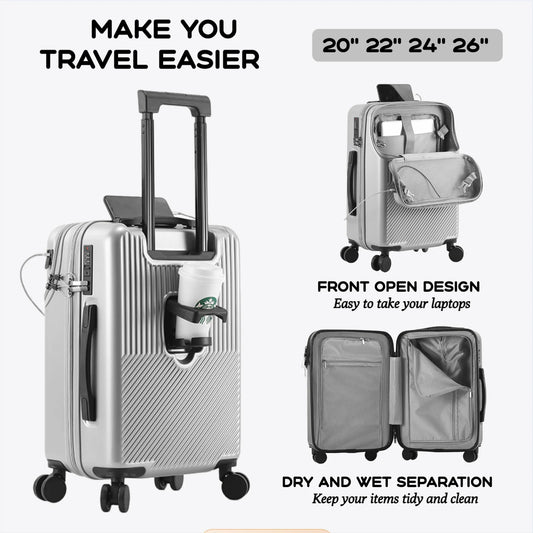 New Durable Luggage Sets Suitcase Front Open TSA Lock USB silent Spinner Wheel