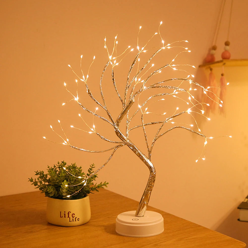 36/108 Led Night Light Table Bonsai Tree Lamp Touch Switch Copper Wire Table Lights For Bedroom Home Decoration