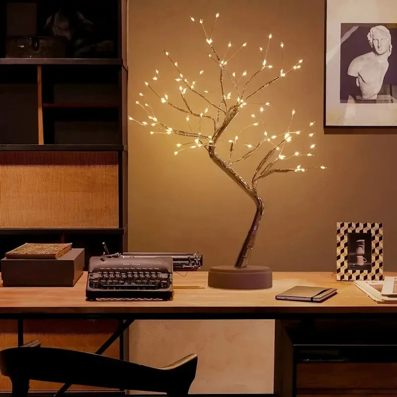 36/108 Led Night Light Table Bonsai Tree Lamp Touch Switch Copper Wire Table Lights For Bedroom Home Decoration